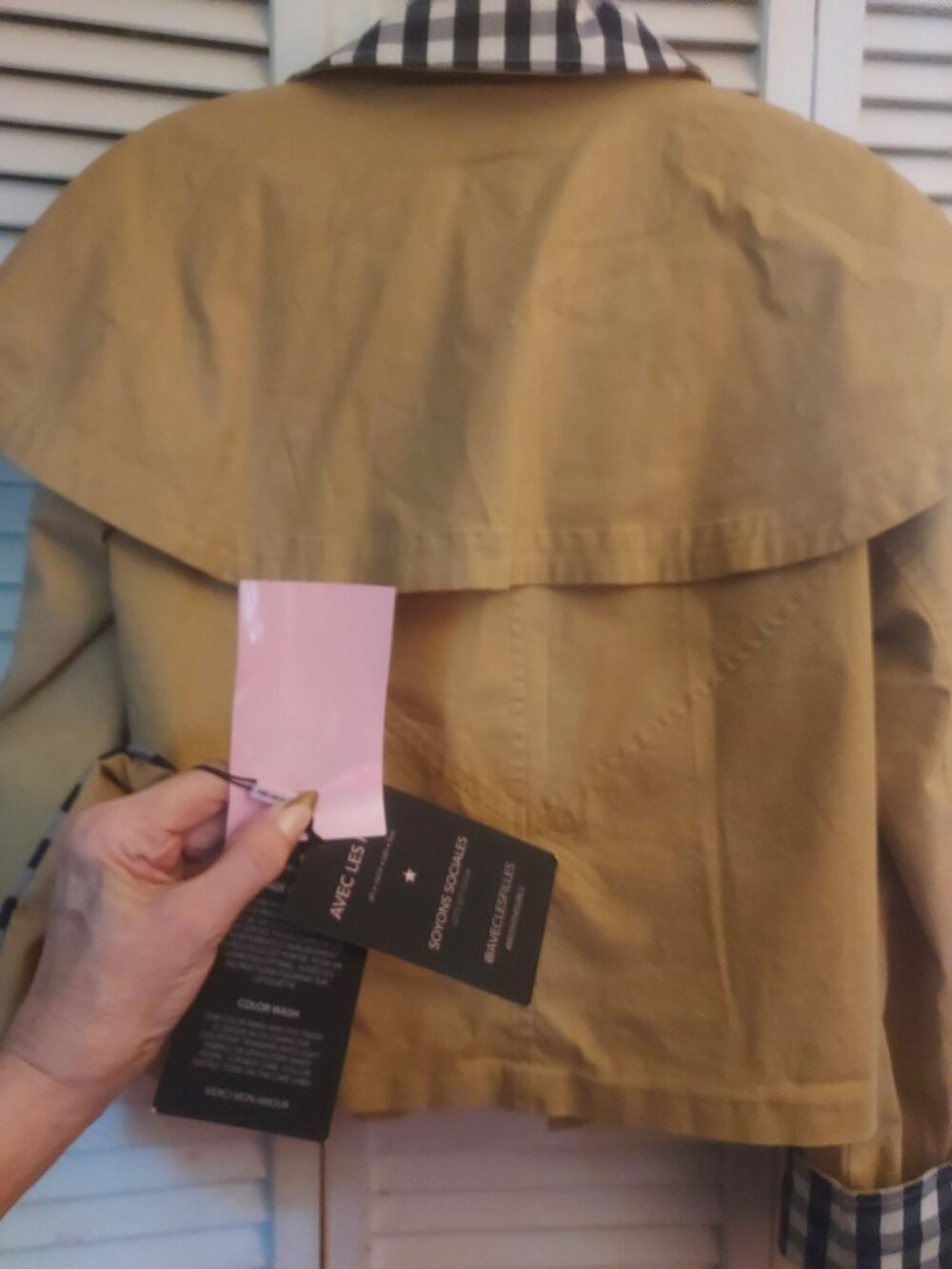 AVEC LES FILLES CROP TRENCH CAPE JACKET KHAKI BEIGE SM - Picture 4 of 5